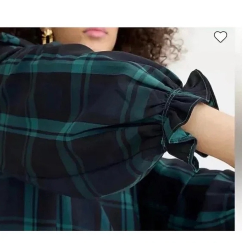 NWT J. Crew Ruffle Puff Sleeve Black Watch Tartan Plaid Dress - Picture 2 of 14